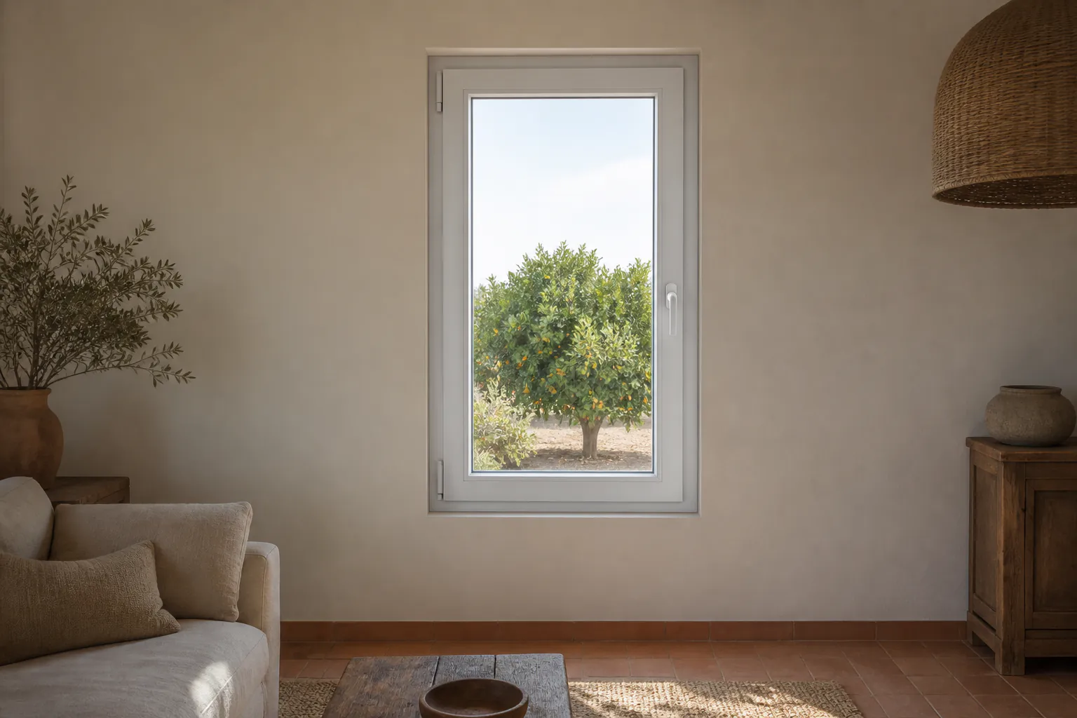 Ventana oscilobatiente de PVC en un salón de Castellón de la Plana