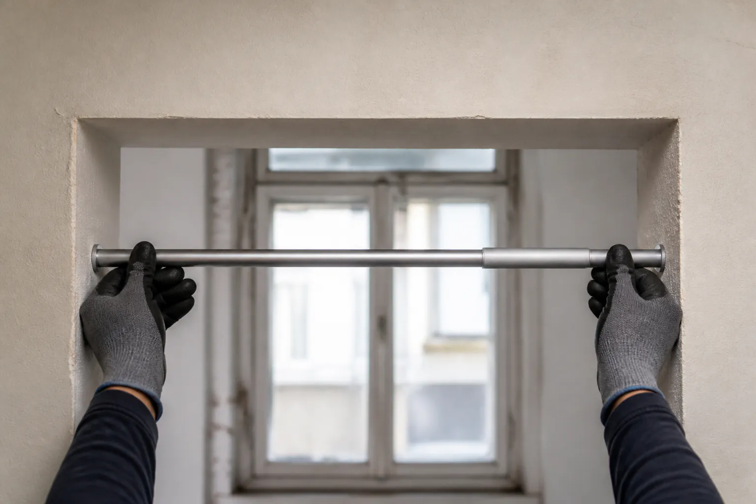 Técnico midiendo un hueco de ventana en una vivienda de Castellón de la Plana